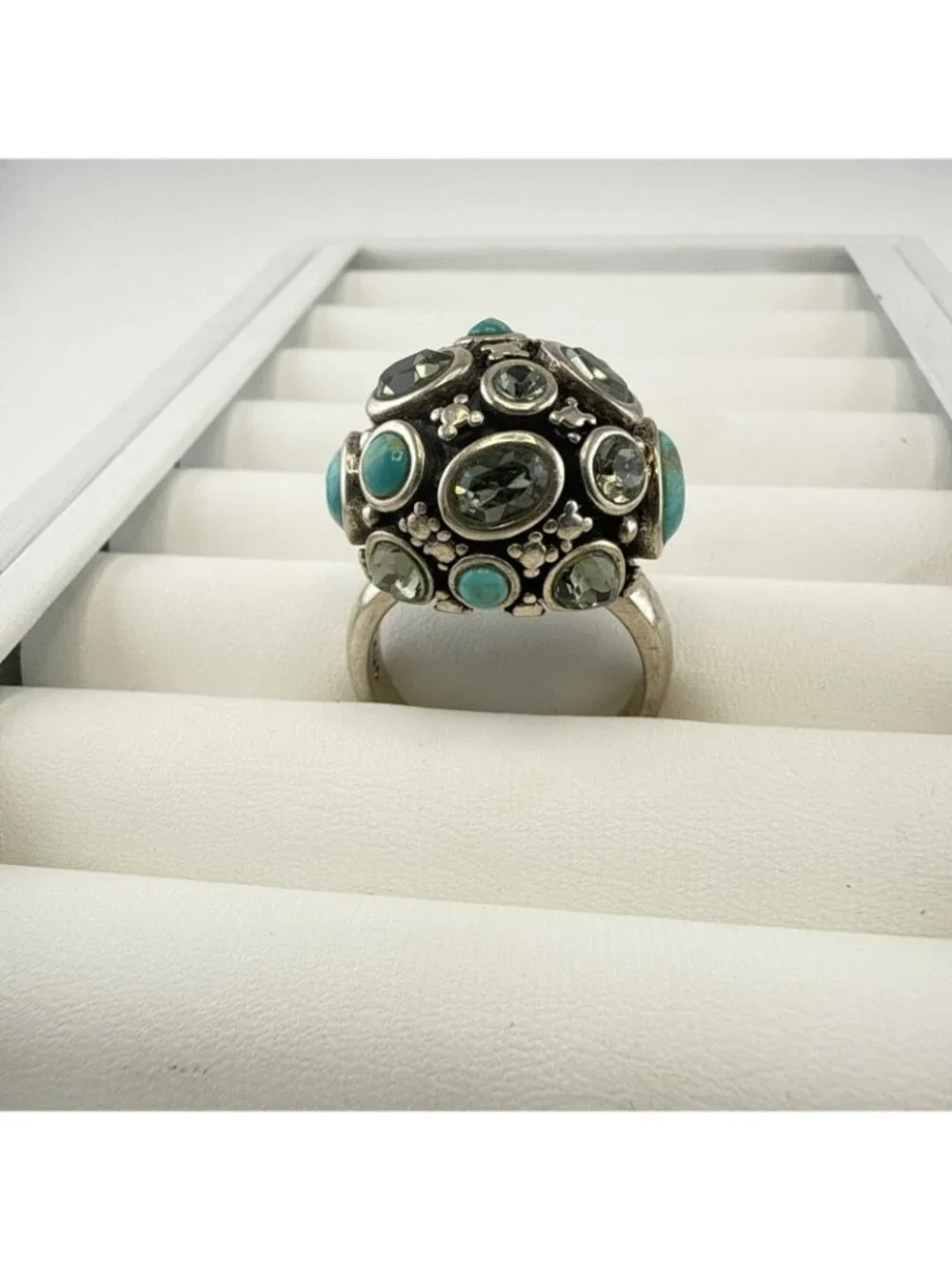 Barse Ring Sterling Silver Turquoise Blue Gemstone Dome size 12 Statement Chunky